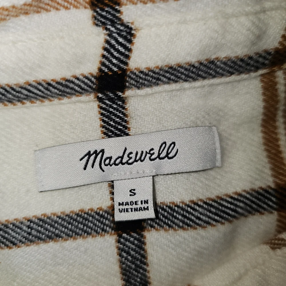 Madewell White and Orange Plaid Button-Down Shirt